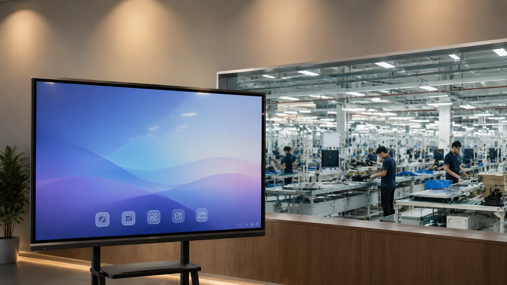 Interactive flat panel manufacturing production line at Lonton factory